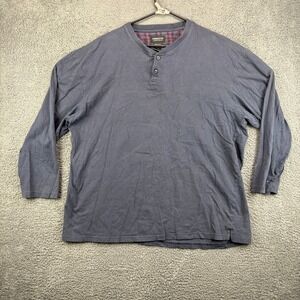 Claiborne Sleepwear Mens XL Long Sleeve Henley Shirt 100% Cotton Blue Plaid